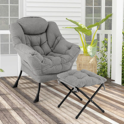 Chaise Paresseuse Avec Ottoman Fauteuil De Loisirs Rembourré Sherpa Moderne Avec Repose-Pied Pliable Coussin De Tête Beige/Gris/Rose