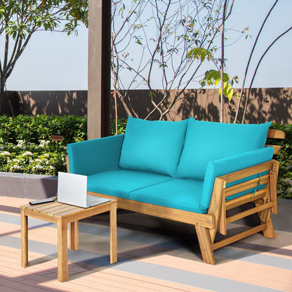 Chaise Longue Convertible Avec Coussin Canapé De Jardin 2 En 1 En Bois D’Acacia Avec Accoudoir Réglable 4 Couleurs Au Choix