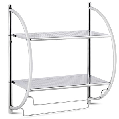 Etagère Murale De Salle De Bain Porte-Serviettes Avec 2 Tablettes Et 2 Barres En Métal Chromé 45X25,5X55Cm Argenté