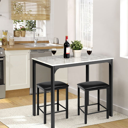 Table Haute Cuisine Avec 2 Tabourets Table Bar Cuisine Cadre En Métal Mange-Debout Industriel Pour Bistro Salle À Manger Cuisine Blanc/Café/Noir
