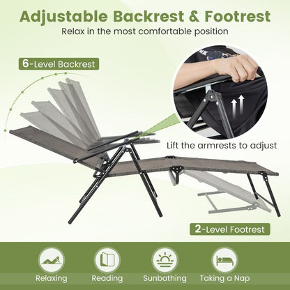 Chaises Longues Pliantes Fauteuil 2 Pièces Dossier À 6 Niveaux Tissu De Siège Respirant Cadre En Métal Solide Chaises Inclinables Réglables Gris/Noir/Café