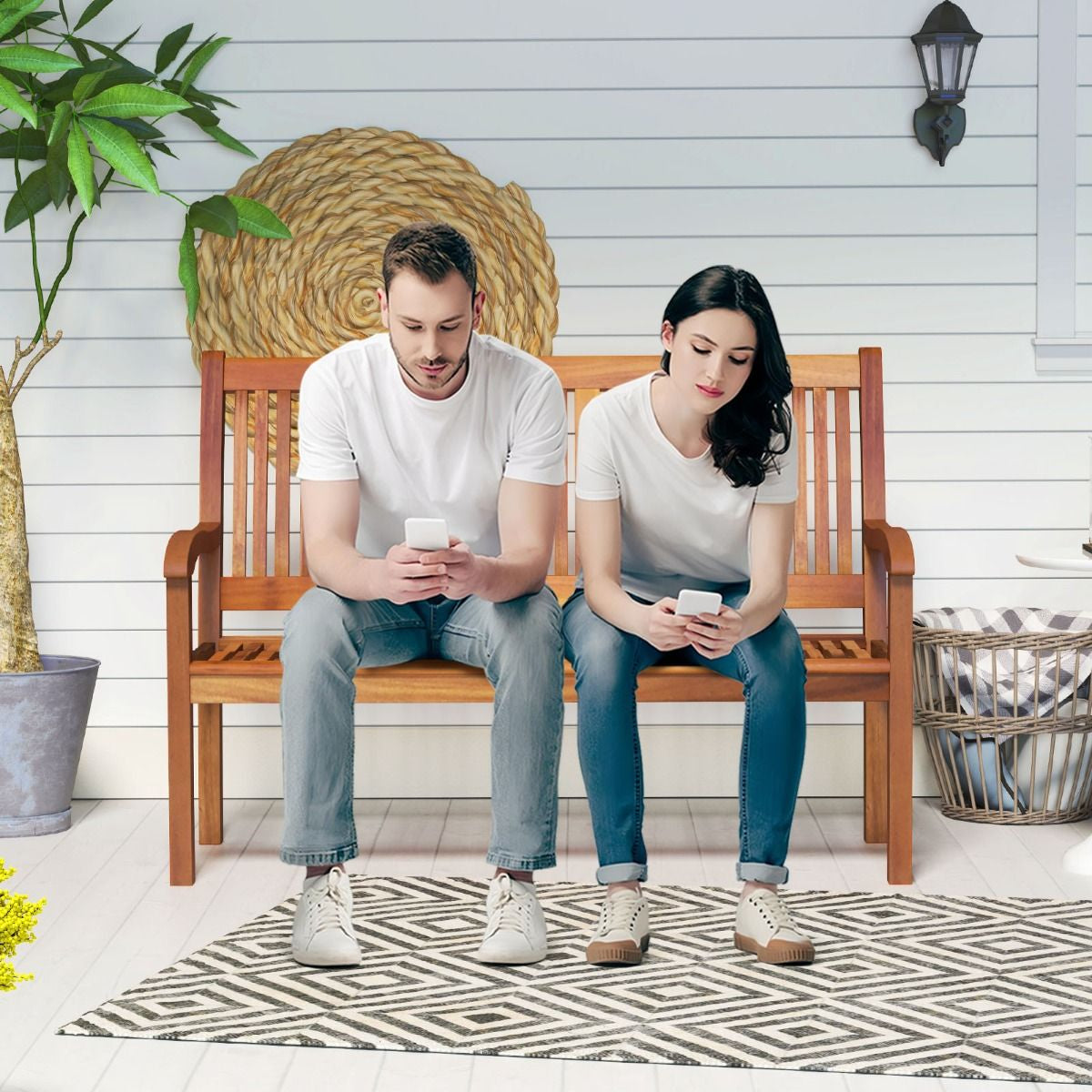 Banc De Jardin En Bois Avec Dossier Et Accoudoir Large Idéal Pour Balcon Jardin Bord De Piscine Etc.