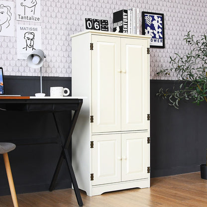 Armoire De Chambre Avec 2 Porte De Style Vintage Avec 2 Etagères Réglables À 5 Positions En MDF Blanc/Noir