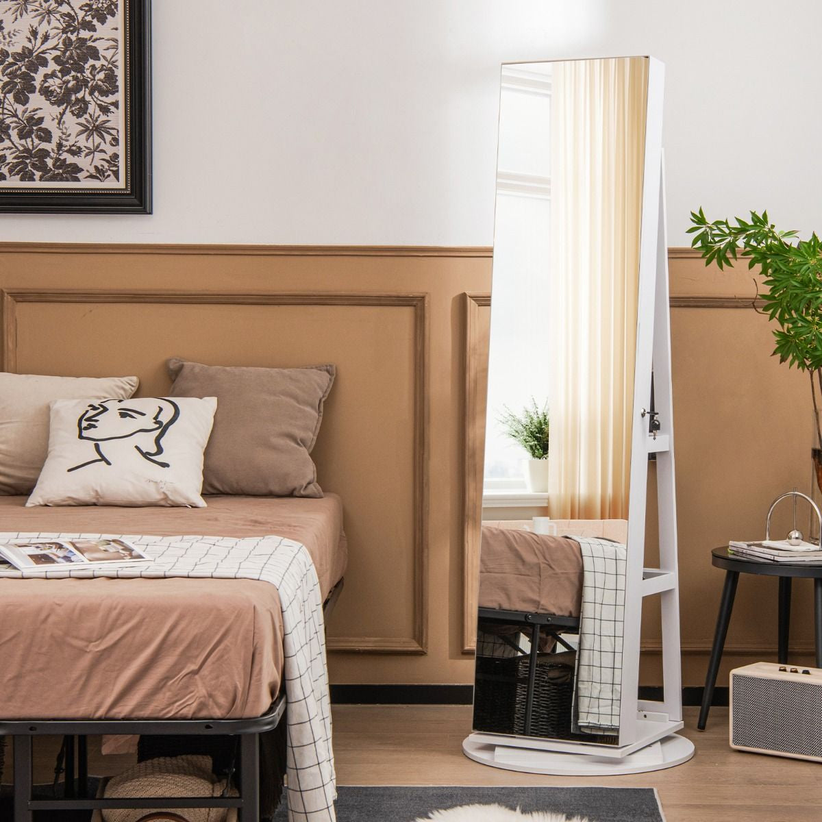 Armoire À Bijoux Pivotante À 360°Avec Lumières LED 3 Couleurs Miroir Pleine Longueur Et Étagère 3 Niveaux En Arrière 10 Couleurs Au Choix