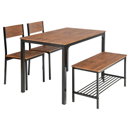 Ensemble Table Et 2 Chaise 1 Banc 4 Personnes Style Industriel Structure En Métal Pour Salle À Manger Restaurant Cuisine Marron/Gris/Café