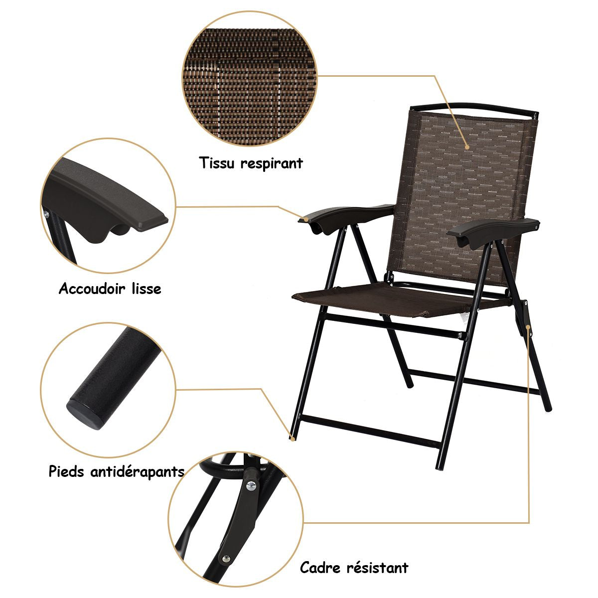 Lot De 4 Chaises Pliantes En Textilène 54 X 69 X 43-90 CM Chaise De Jardin Portable Avec Dossier Réglable