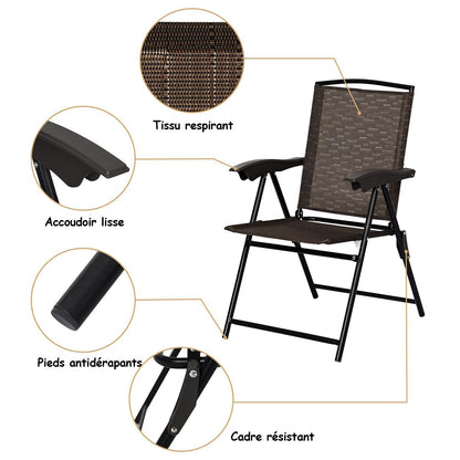Lot De 4 Chaises Pliantes En Textilène 54 X 69 X 43-90 CM Chaise De Jardin Portable Avec Dossier Réglable