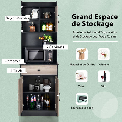 Buffet De Cuisine Meuble Cuisine Rangement Avec 3 Portes Et 1 Niche De Rangement Passe-Câble 60 X 40 X 180 CM Noir/Blanc