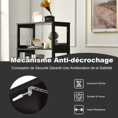 Armoire De Salle De Bain Avec 2 Portes 1 Tiroir 3 Etagères Ouvertes Capacité 70 Kg En Mdf 32,5X60X122Cm Blanc/Noir/Gris