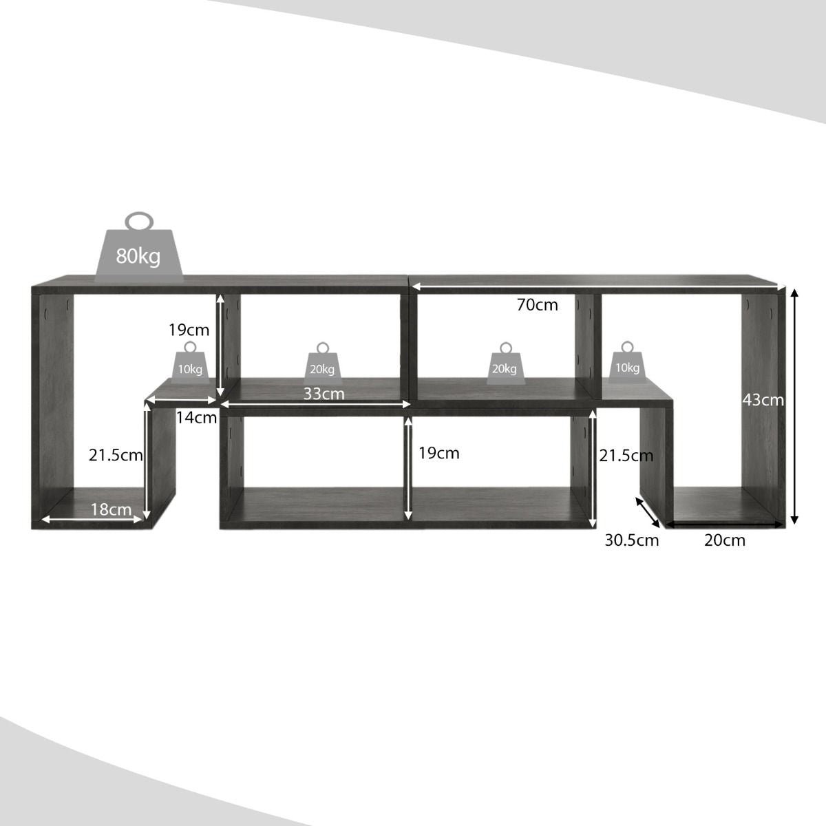 Meuble TV 3 Pièces 134-180X30X43Cm Combination Libre Pour Télévision Jusqu’À 49 Pouces Pour Salon Chambre Bureau En MDF Noir/Blanc/Café/Gris