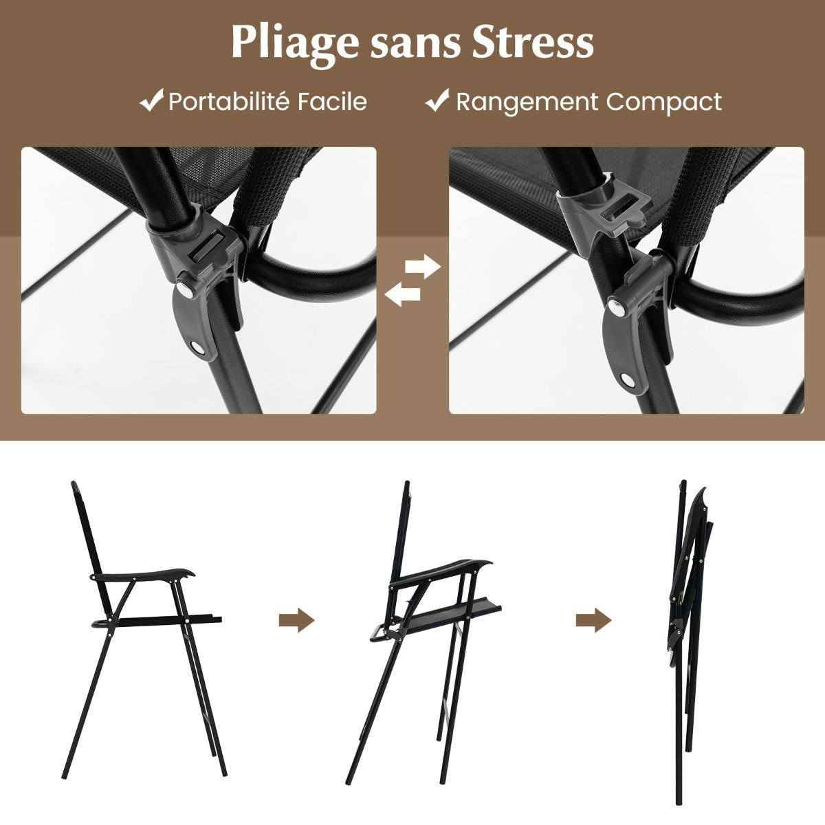 Bistrot Pour Patio 3 Pièces Table Et Chaises Pliantes De Bar De Jardin Avec Plateau De Table DPC Trou Pour Parasol Et Repose-Pieds