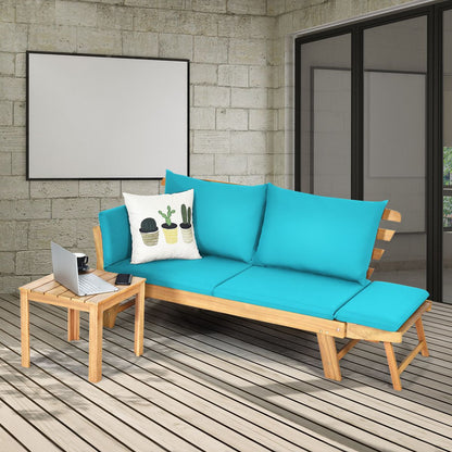 Chaise Longue Convertible Avec Coussin Canapé De Jardin 2 En 1 En Bois D’Acacia Avec Accoudoir Réglable 4 Couleurs Au Choix