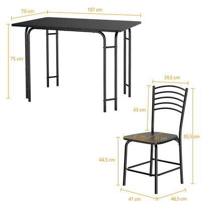 Ensemble Table De Cuisine Avec 4 Chaises Cadre En Métal Laqué Table Petit-Déjeuner Pour Salle À Manger Noir