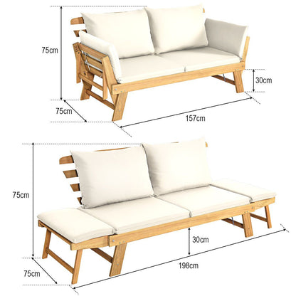 Chaise Longue Convertible Avec Coussin Canapé De Jardin 2 En 1 En Bois D’Acacia Avec Accoudoir Réglable 4 Couleurs Au Choix