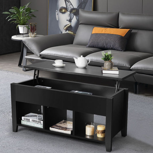 Table Basse Avec Plateau Relevable Noir 105 X 52 X 49 CM Avec Trois Compartiments Pour Rangement Design Contemporain Marron/Noir