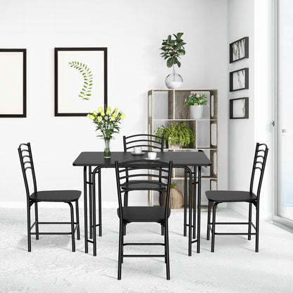 Ensemble Table De Cuisine Avec 4 Chaises Cadre En Métal Laqué Table Petit-Déjeuner Pour Salle À Manger Noir