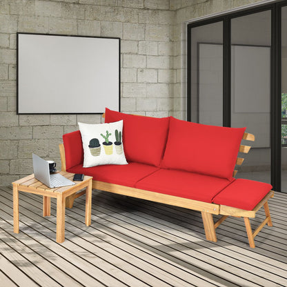 Chaise Longue Convertible Avec Coussin Canapé De Jardin 2 En 1 En Bois D’Acacia Avec Accoudoir Réglable 4 Couleurs Au Choix