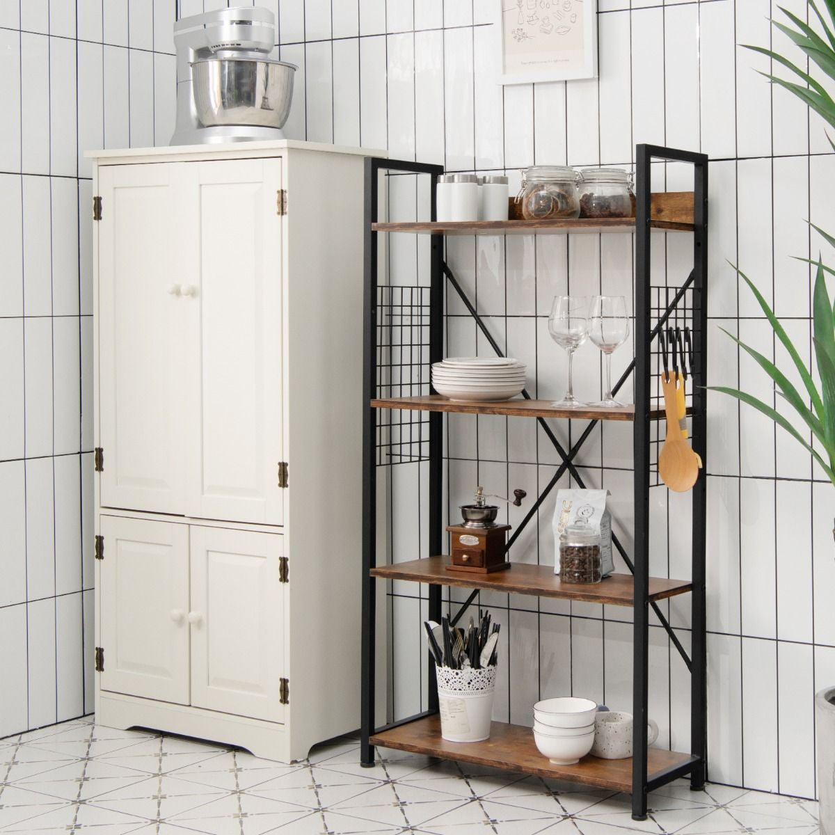 Étagère Industrielle À 4 Niveaux Bibliothèque Multifonctionnelle Avec Patins Et Étagère Réglables Pour Salon Bureau 64 X 24 X 110 Cm Café
