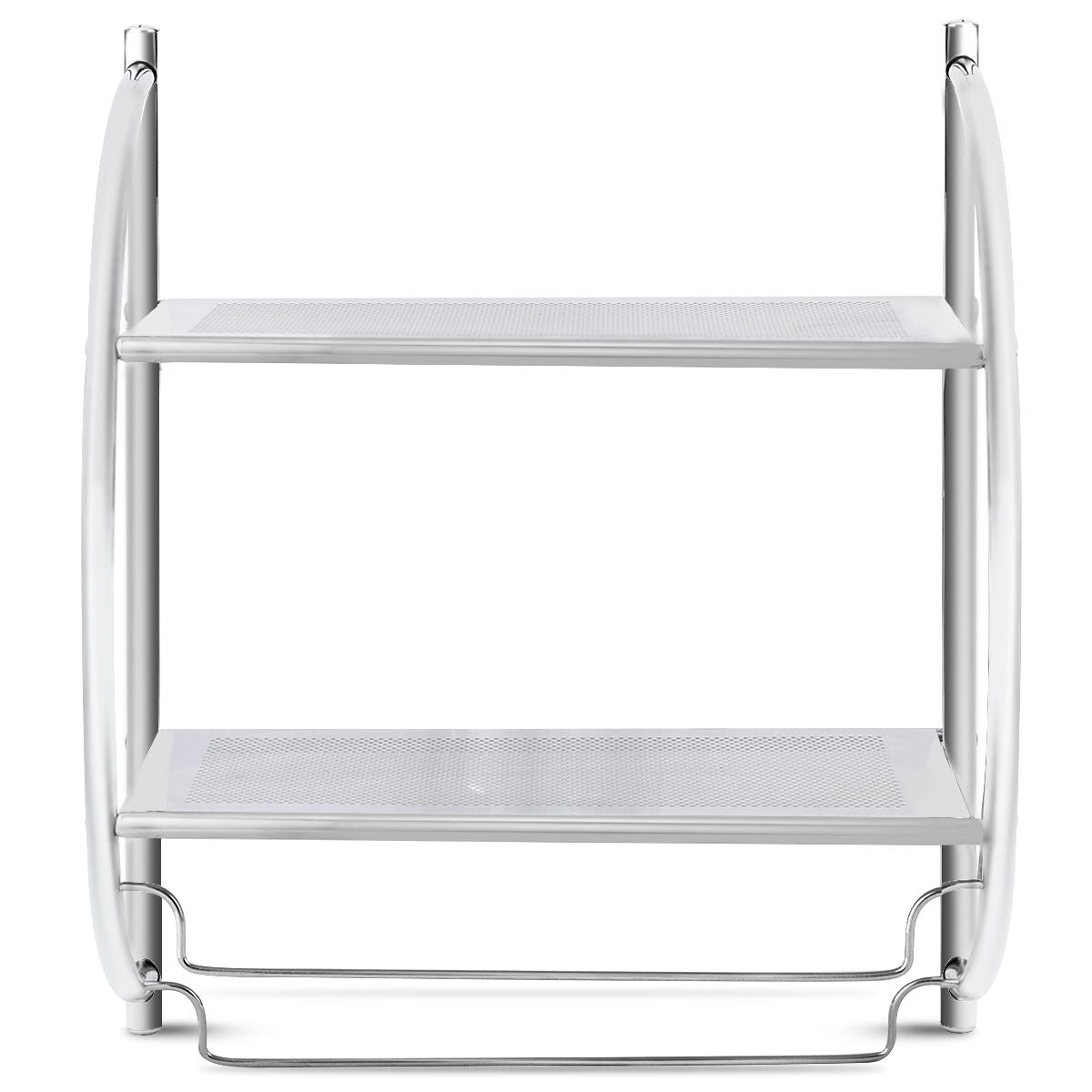 Etagère Murale De Salle De Bain Porte-Serviettes Avec 2 Tablettes Et 2 Barres En Métal Chromé 45X25,5X55Cm Argenté