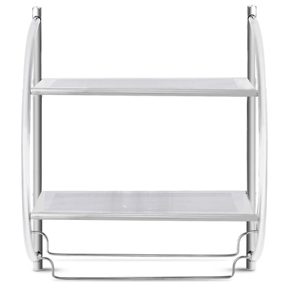 Etagère Murale De Salle De Bain Porte-Serviettes Avec 2 Tablettes Et 2 Barres En Métal Chromé 45X25,5X55Cm Argenté