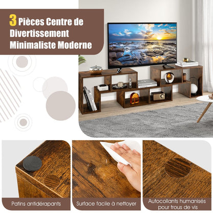 Meuble TV 3 Pièces 134-180X30X43Cm Combination Libre Pour Télévision Jusqu’À 49 Pouces Pour Salon Chambre Bureau En MDF Noir/Blanc/Café/Gris
