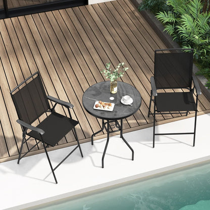 Bistrot Pour Patio 3 Pièces Table Et Chaises Pliantes De Bar De Jardin Avec Plateau De Table DPC Trou Pour Parasol Et Repose-Pieds