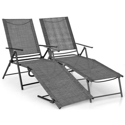 Chaises Longues Pliantes Fauteuil 2 Pièces Dossier À 6 Niveaux Tissu De Siège Respirant Cadre En Métal Solide Chaises Inclinables Réglables Gris/Noir/Café