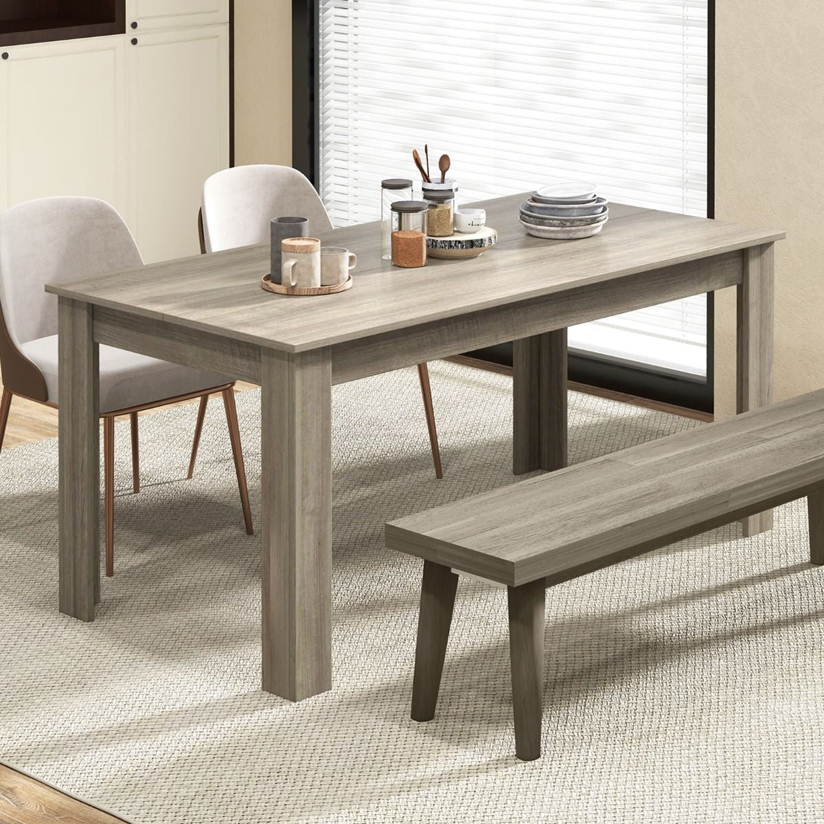 Table Salle À Manger De 160 CM Pour 6-8 Personnes Table Cuisine Rectangulaire Avec Pieds En Formes De L Robustes Table Bureau De Travail Moderne Naturel/Noir