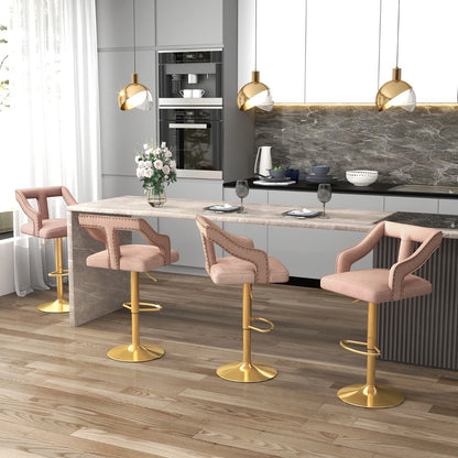 Lot De 2 Chaises De Bar Pivotantes Et Réglables Repose-Pied Base En Métal Galvanisé Anneau Antidérapant Gris/Rose