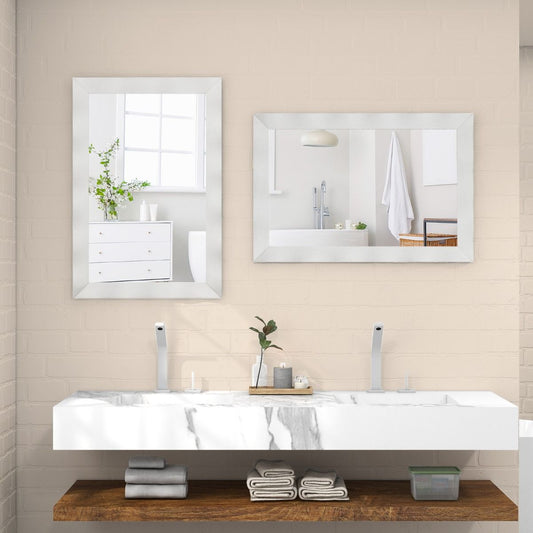 Miroir Mural 106X71,5Cm Miroir En Bois De Caoutchouc Style Rustique Avec Cadre En Bois Massif Miroir Rectangulaire De Vanité Blanc/Noir