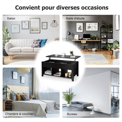 Table Basse Avec Plateau Relevable Noir 105 X 52 X 49 CM Avec Trois Compartiments Pour Rangement Design Contemporain Marron/Noir