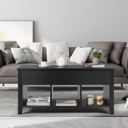 Table Basse Avec Plateau Relevable Noir 105 X 52 X 49 CM Avec Trois Compartiments Pour Rangement Design Contemporain Marron/Noir