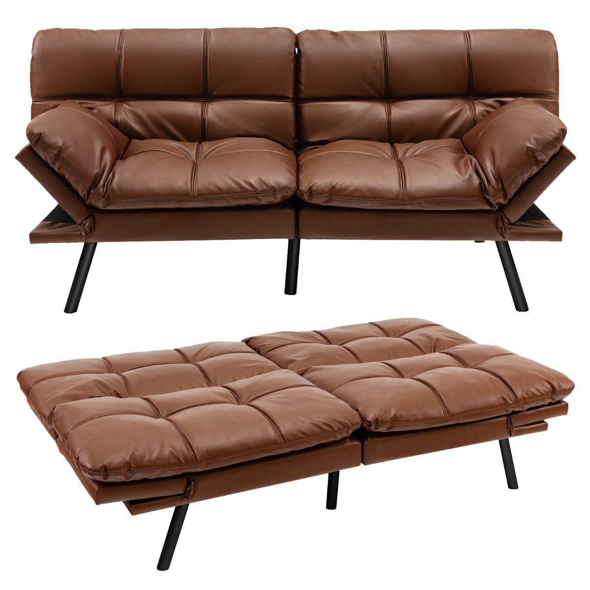 Canapé-Lit Futon Convertible En Mousse À Mémoire De Forme Avec Dossier Et Accoudoirs Réglables Canapé-Lit Futon Moderne Gris/Noir/Brun