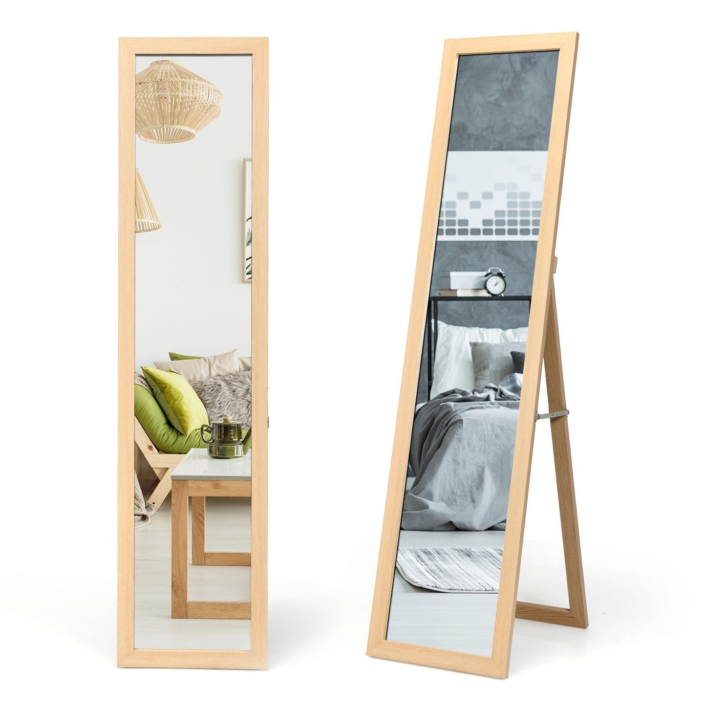 Miroir Sur Pied Psyché Miroir Autoportant Rectangulaire 155 X 37 Cm Style Scandinave Moderne Blanc/Naturel/Noir