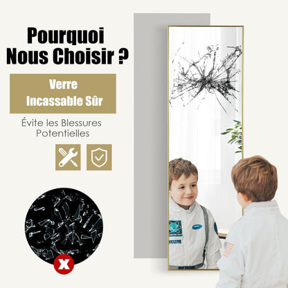 Miroir HD Psyché Mural Miroir Rectangulaire De Grand Format H 120 X L37 CM Cadre Argent En Alliage D'Aluminium Noir/Argent/Or