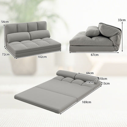 Canapé Lit Convertible En Velours Pliable Dossier Réglable À 6 Niveaux Avec 2 Coussins Gris Clair/Gris Foncé