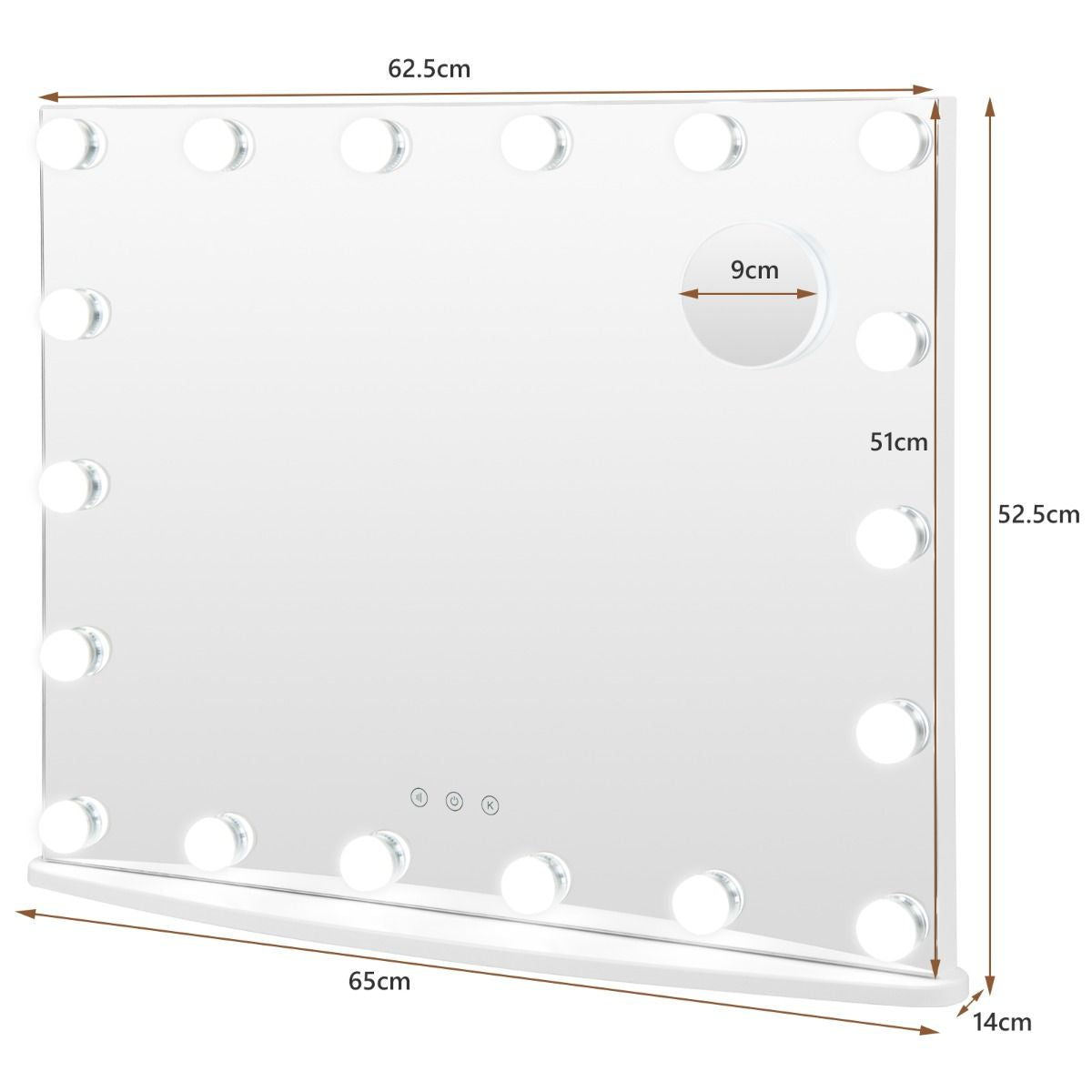 Miroir Maquillage Hollywood-18 Ampoules LED Tactile Grossissement 3X Éclairage Blanc Froid/Chaud/Neutre
