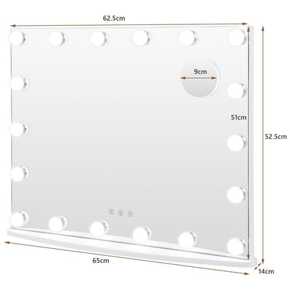 Miroir Maquillage Hollywood-18 Ampoules LED Tactile Grossissement 3X Éclairage Blanc Froid/Chaud/Neutre