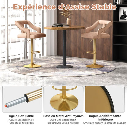 Lot De 2 Chaises De Bar Pivotantes Et Réglables Repose-Pied Base En Métal Galvanisé Anneau Antidérapant Gris/Rose