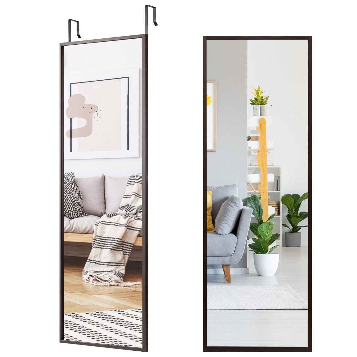Miroir À Suspendre Sur Porte Avec Crochets De Suspension Réglables En Hauteur 36,5 X 107 CM Blanc/Café/Noir
