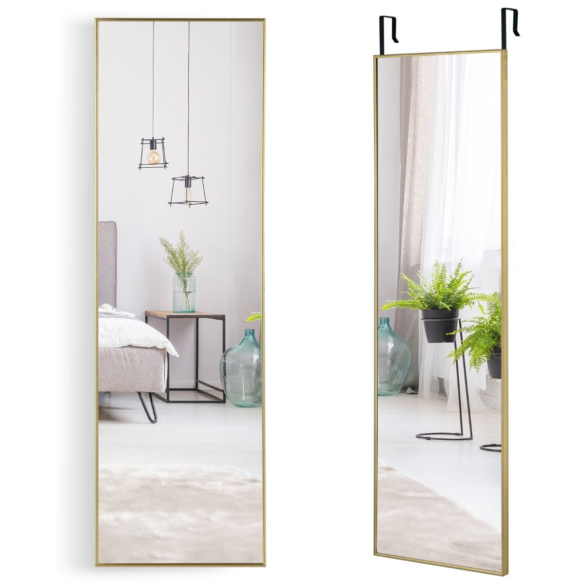 Miroir HD Psyché Mural Miroir Rectangulaire De Grand Format H 120 X L37 CM Cadre Argent En Alliage D'Aluminium Noir/Argent/Or