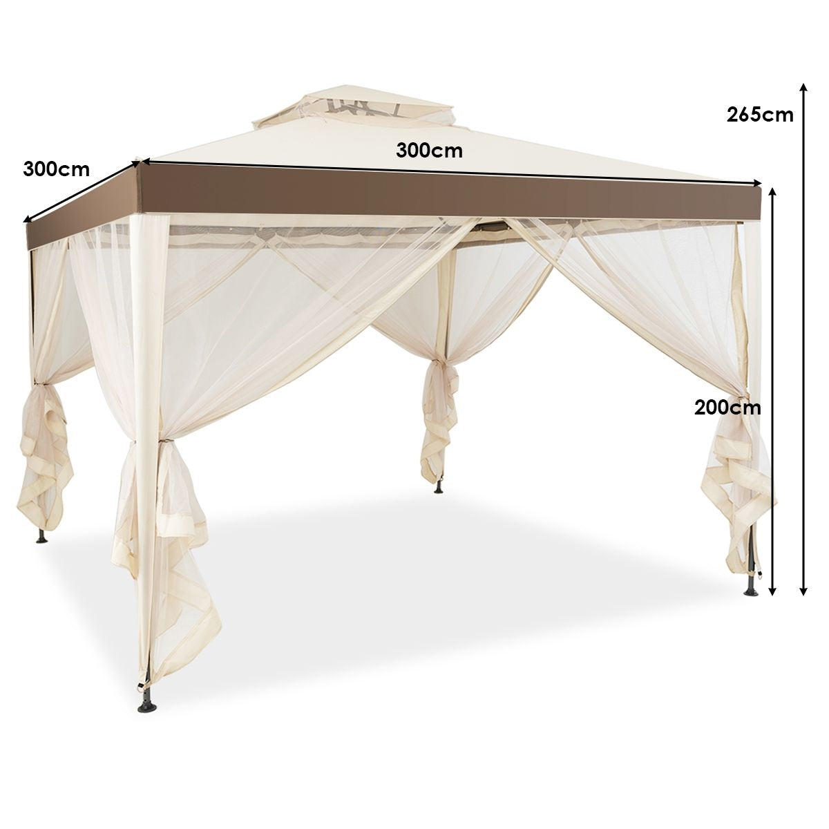 Tente De Réception Tonnelle De Jardin Imperméable Double Toits Moustiquaire Protection UV 50+ Imperméable 3X3M Pour Terrasse Jardin Brun/Beige