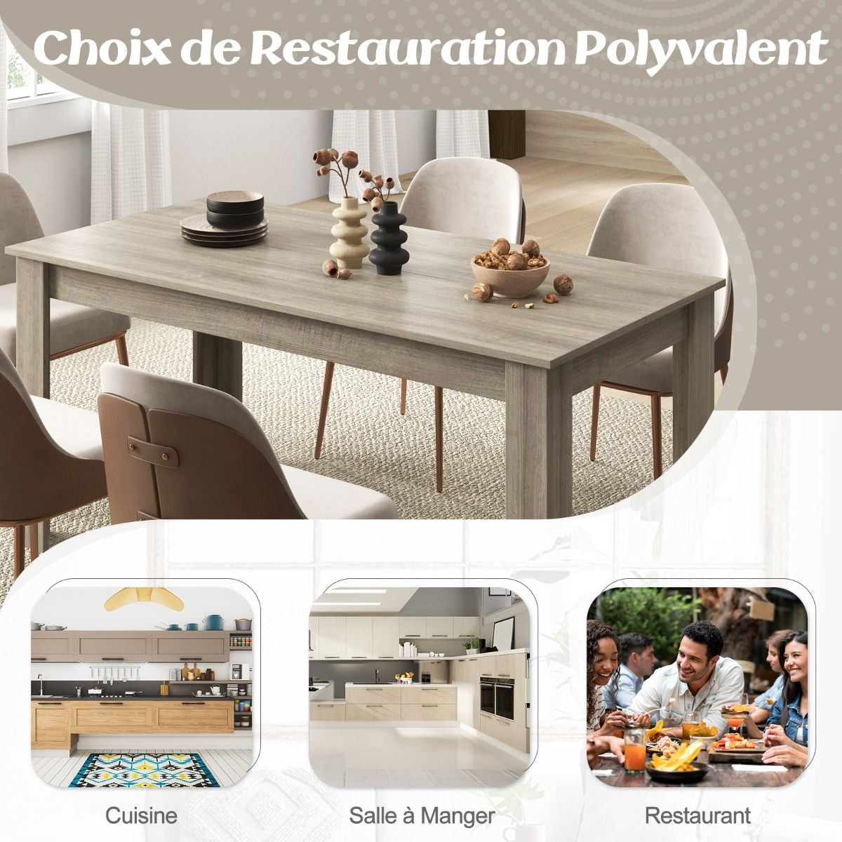 Table Salle À Manger De 160 CM Pour 6-8 Personnes Table Cuisine Rectangulaire Avec Pieds En Formes De L Robustes Table Bureau De Travail Moderne Naturel/Noir