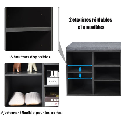 Meuble À Chaussures Banc À Chaussures Avec Coussin Capacité 150 Kg Grand Rangement En Bois 104X30X48 Cm 5 Couleurs Au Choix