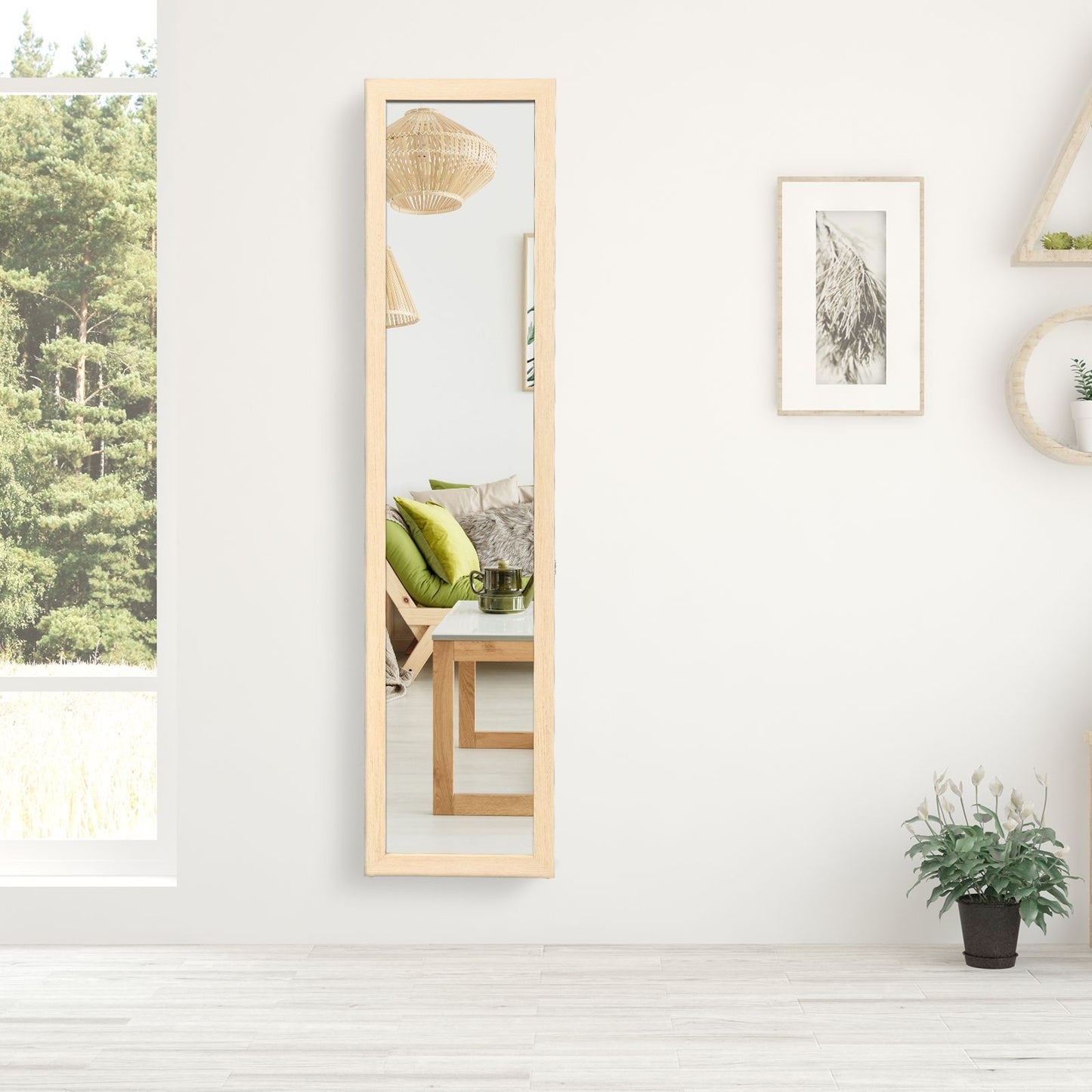 Miroir Sur Pied Psyché Miroir Autoportant Rectangulaire 155 X 37 Cm Style Scandinave Moderne Blanc/Naturel/Noir