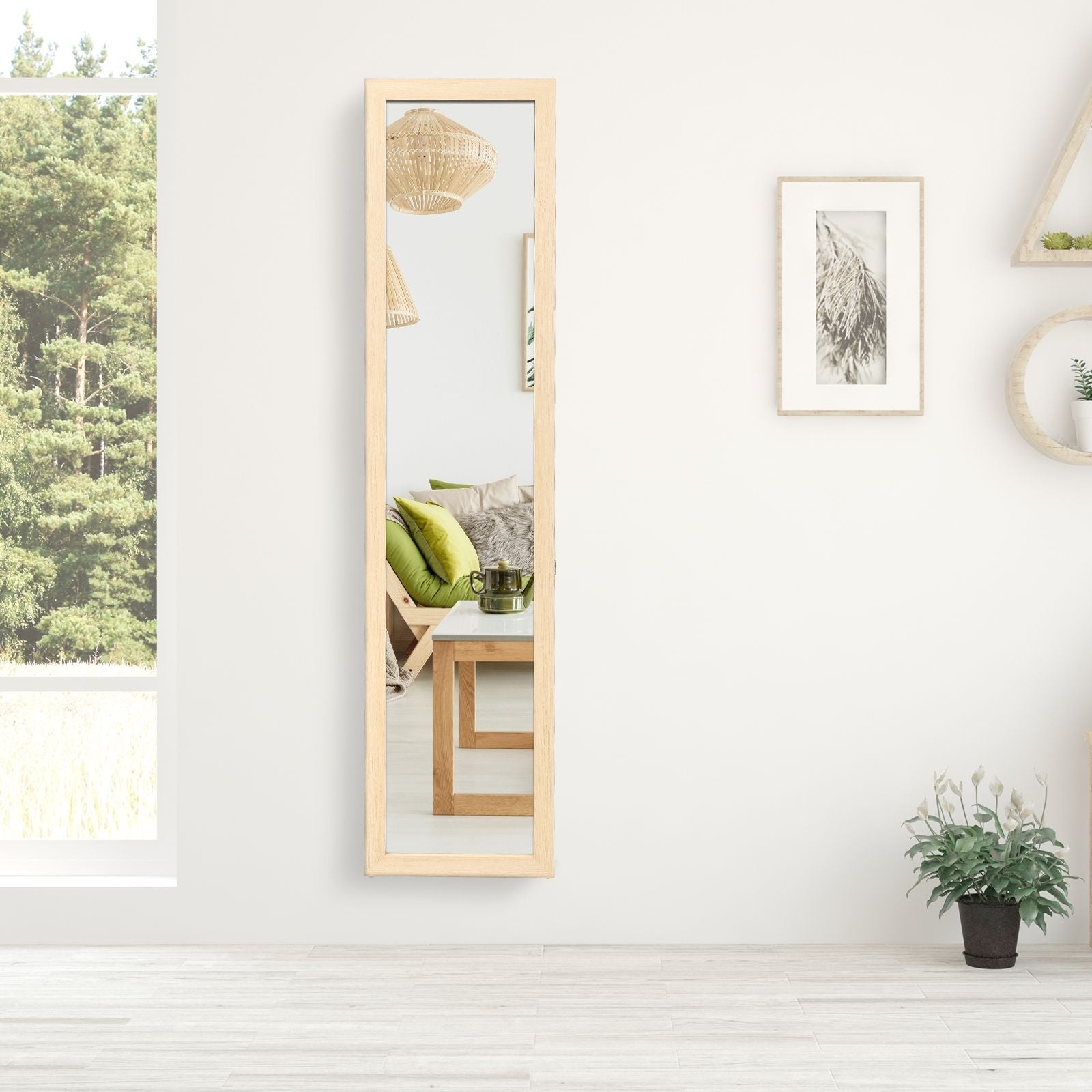 Miroir Sur Pied Psyché Miroir Autoportant Rectangulaire 155 X 37 Cm Style Scandinave Moderne Blanc/Naturel/Noir