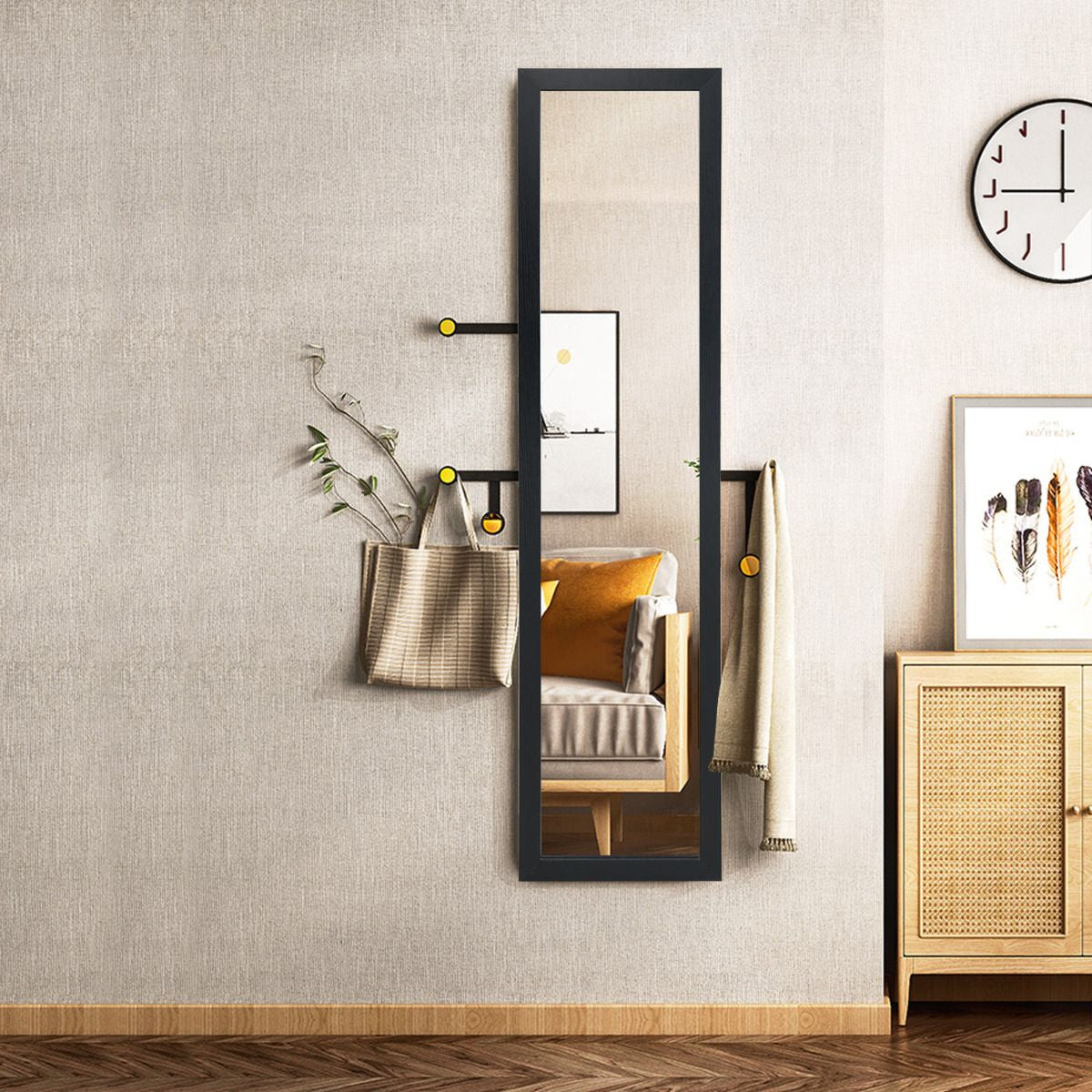 Miroir Sur Pied Psyché Miroir Autoportant Rectangulaire 155 X 37 Cm Style Scandinave Moderne Blanc/Naturel/Noir