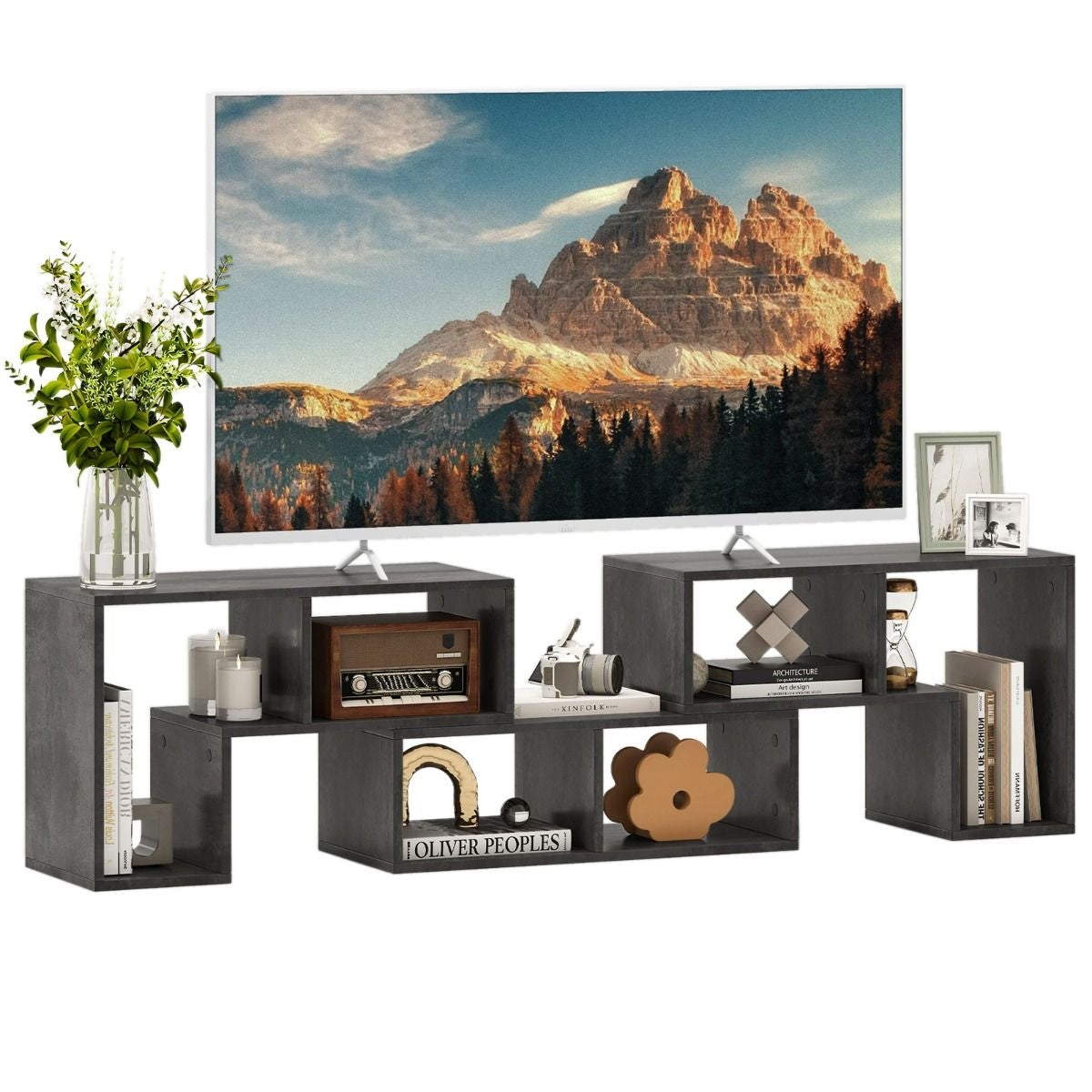 Meuble TV 3 Pièces 134-180X30X43Cm Combination Libre Pour Télévision Jusqu’À 49 Pouces Pour Salon Chambre Bureau En MDF Noir/Blanc/Café/Gris