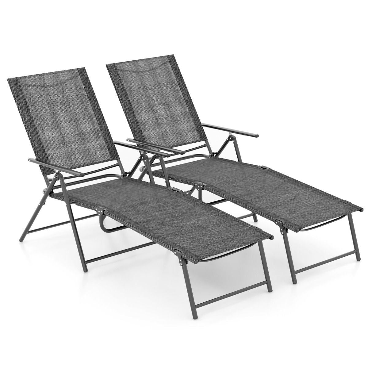 Chaises Longues Pliantes Fauteuil 2 Pièces Dossier À 6 Niveaux Tissu De Siège Respirant Cadre En Métal Solide Chaises Inclinables Réglables Gris/Noir/Café