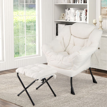 Chaise Paresseuse Avec Ottoman Fauteuil De Loisirs Rembourré Sherpa Moderne Avec Repose-Pied Pliable Coussin De Tête Beige/Gris/Rose